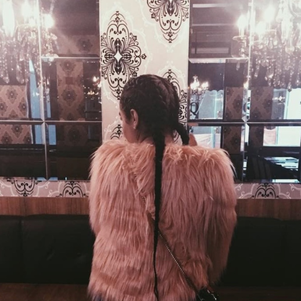 Faux fur pink coat